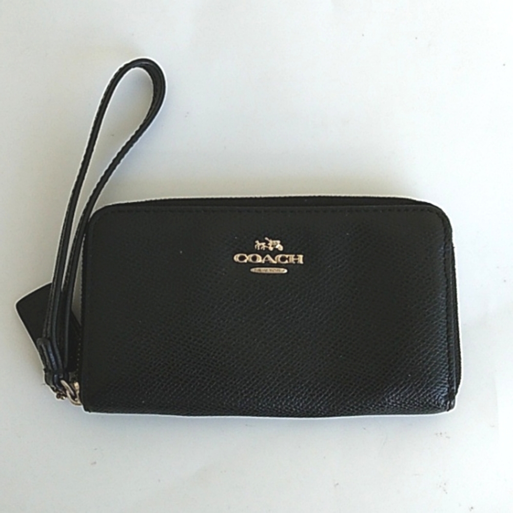 Coach Zip Around Wallet Womens Black Leather Wristlet